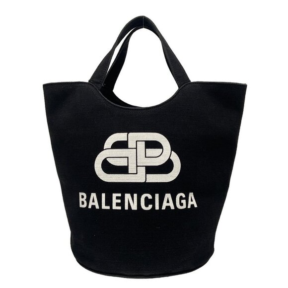 Auth BALENCIAGA Wave Medium Tote 599332 Black White Canvas - Tote Bag authentic